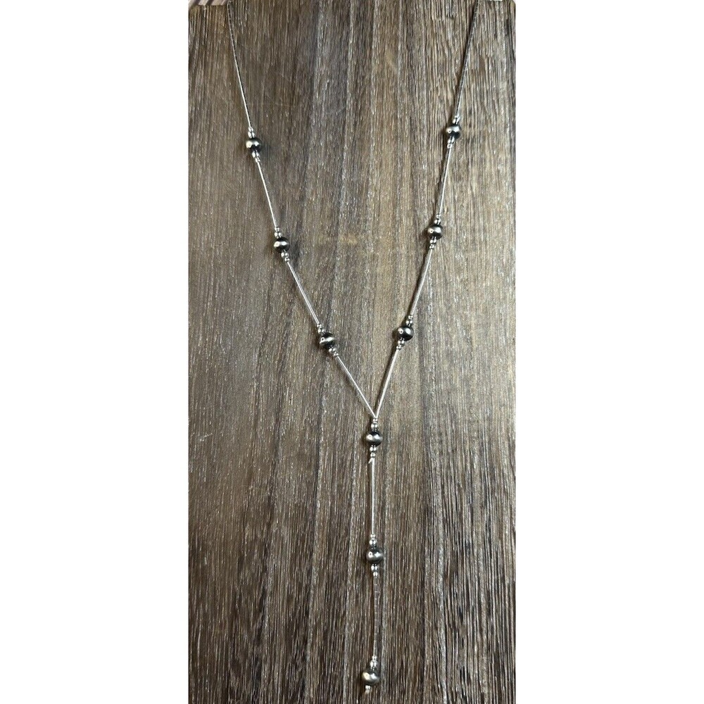 Southwest Liquid Silver 6MM Desert Pearl Lariat Y Necklace 18” w/4” Drop